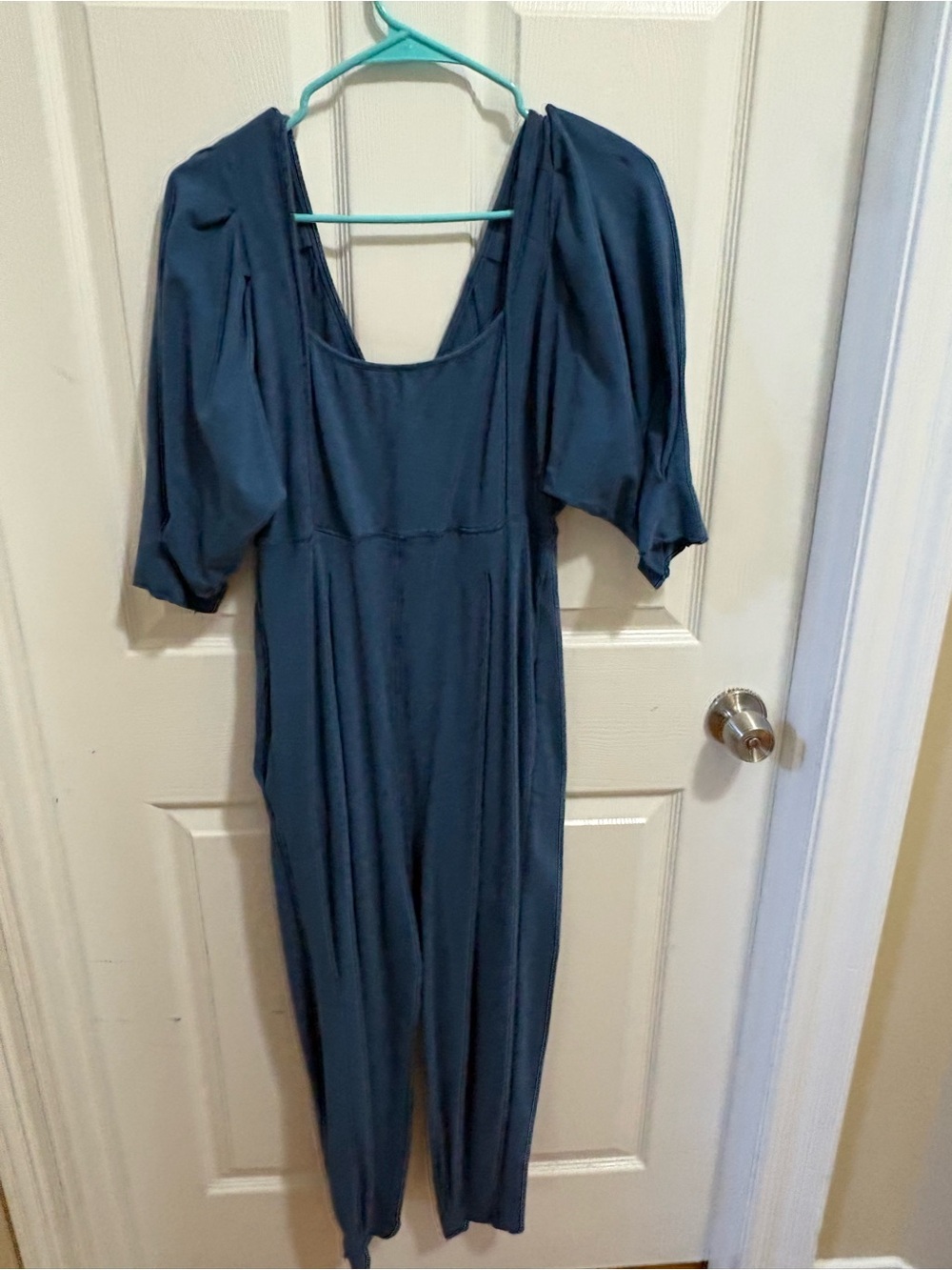 Women’s Navy Blue Puff-Sleeve Jumpsuit Dress